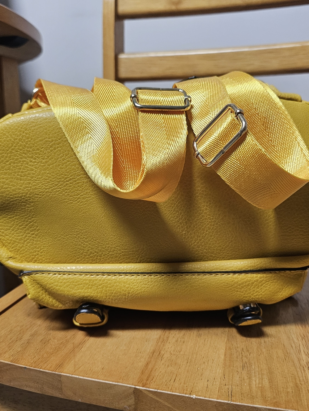 Gold Mustard Yellow Faux Leather Backpack Travel CarryOn Purse Versatile - Picture 4 of 5